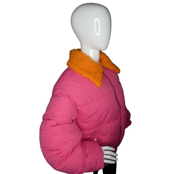 Urban Outfitters Women's Duckie Faux Shearling Collar Puffer Pink Jacket Size LG - Picture 4 of 8